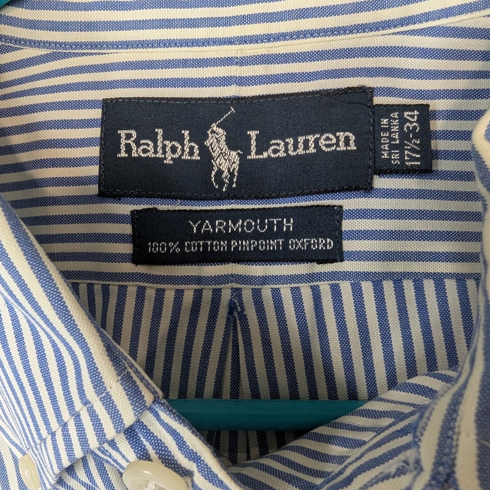 Ralph Lauren Yarmouth Pinpoint Oxford Button Down Shirt 17 1/2 34 - Picture 6 of 9